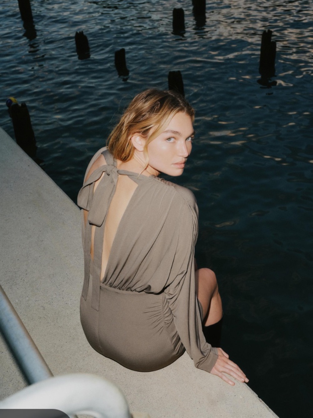 ZARA Taupe Short Mini Dress with Batwing Sleeves - Picture 4 of 5
